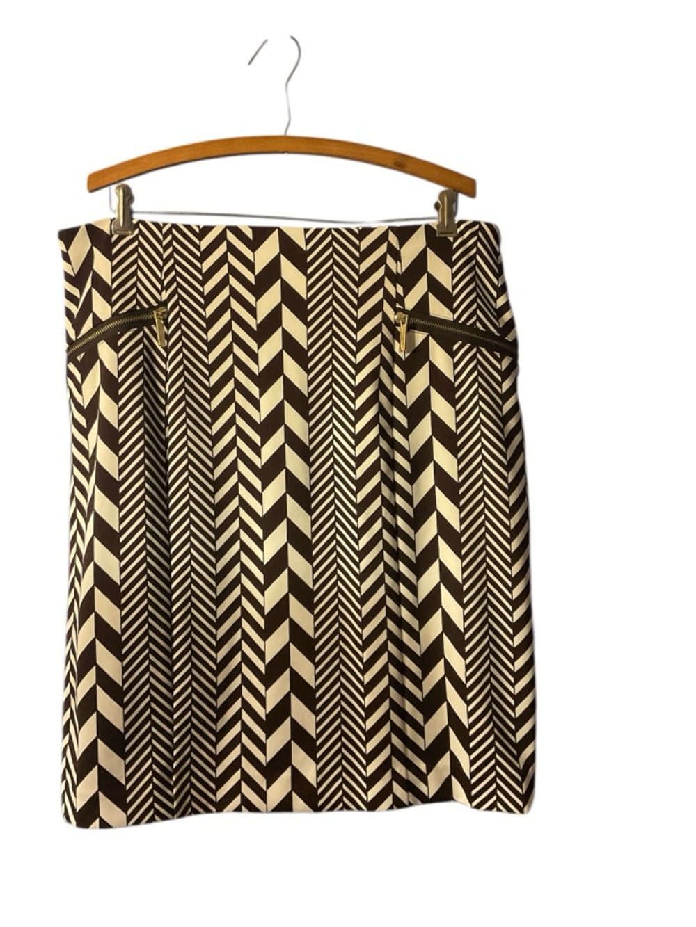 Michael Kors Black and Cream Geometric Pencil Skirt with Zip Accents